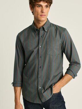 Bonobos Everyday Oxford Shirt Slim Fit Small Stripe Green Rust